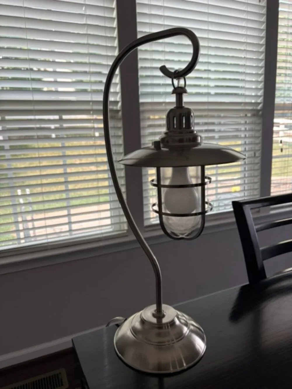 Pottery barn lantern style table desk hanging lamp brushed nickel finish